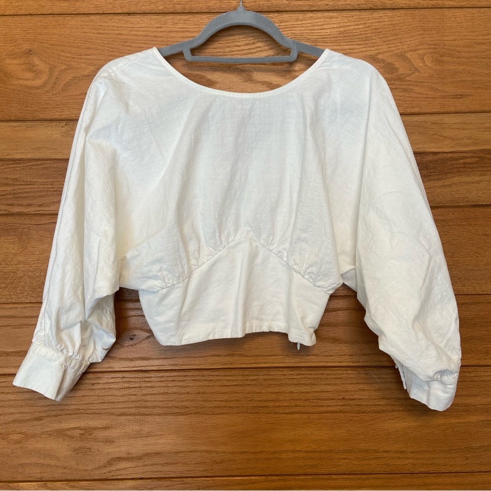 Zara long sleeve white puff balloon sleeve top